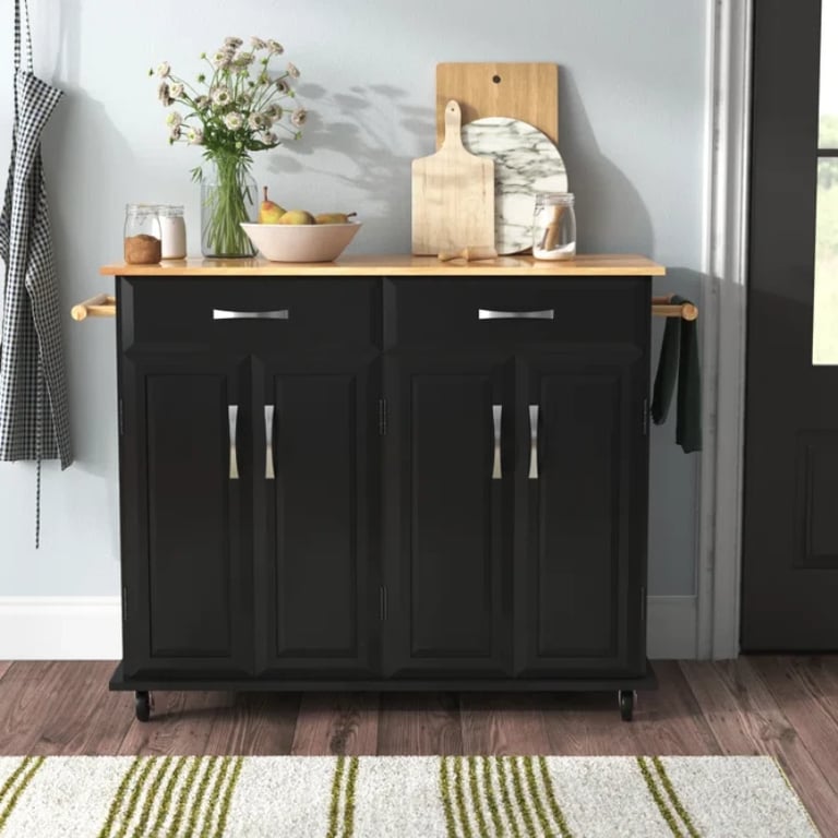 Wide Rolling Kitchen Island with Solid Wood Top