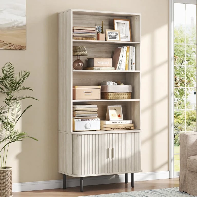 صورة إيليز – مكتبة رفوف من الخشب الطبيعي مع وحدة تخزين سفلية