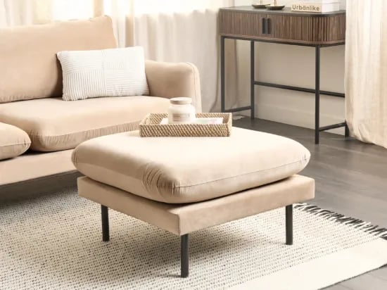 Cielo – Elegant and Comfortable Ottoman with Natural Wood Frame and Metal Legs