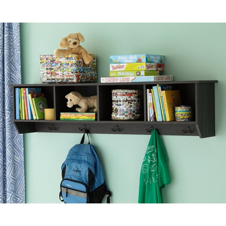 Lyiam Solid Wood Floating Shelf with Hooks