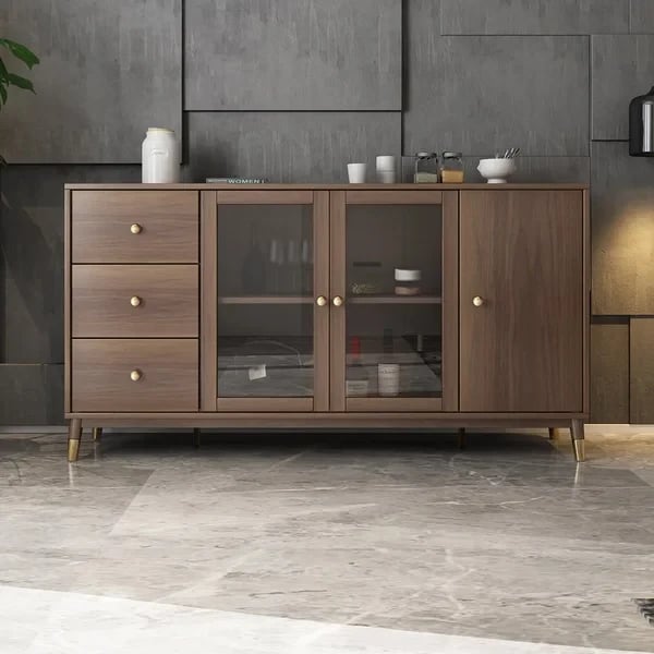 Atacha Modern Sideboard – Natural Wood with Drawers and Shelves
