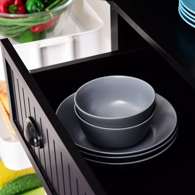 Kity Kitchen Pantry Cabinet – Natural Wood with Dark Modern Finish