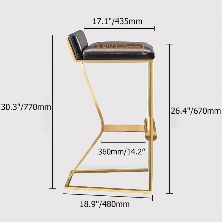 Clément Bar Stool – Black Upholstered Seat with Gold Frame