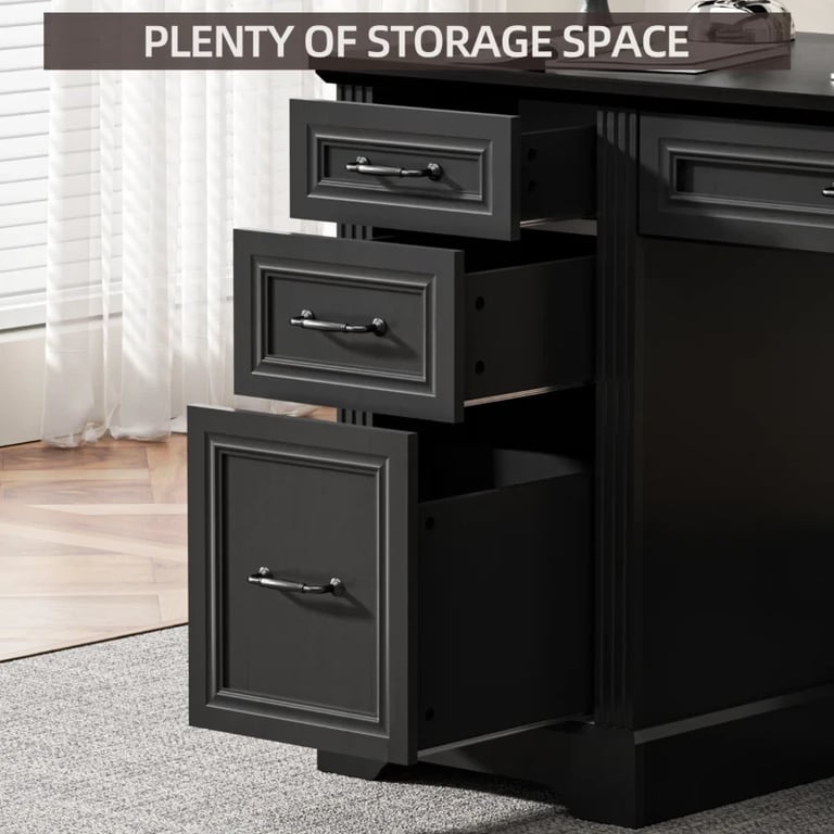 Heritage Black Executive Desk – Natural Wood