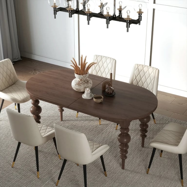 Picture of Elegant Black Oval Dining Table with Sculpted Legs
