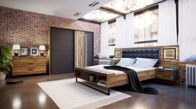 Picture of Loftline Natural Wood Bedroom Set – Floating Nightstands