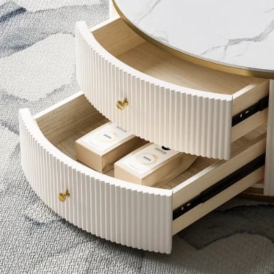 صورة طاولة قهوة ريفييرا – خشب طبيعي بسطحين زجاجي ورخامي فاخر