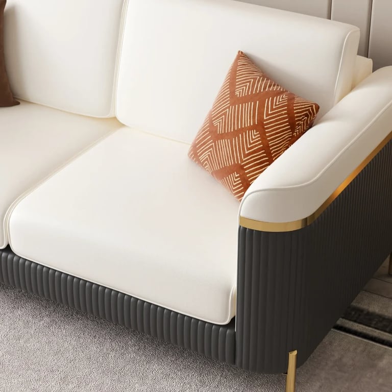 Diora – Sofa Set of Two Sofas & One Armchair with Natural Wood Frame and Gold Stainless-Steel Legs