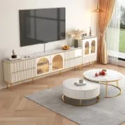 Picture of Monella TV Stand – Natural Wood with Cabinet Door and Storage Drawers