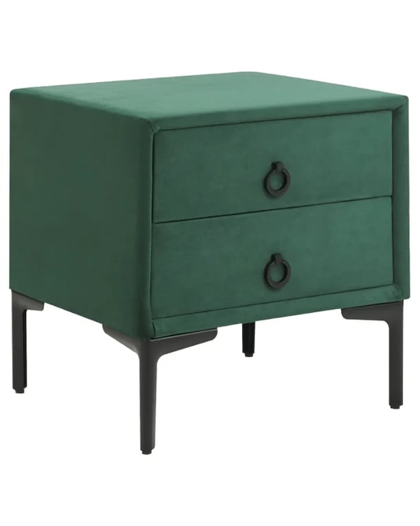 Aureva – Upholstered Bedside Table with 2 Drawers & Metal Legs