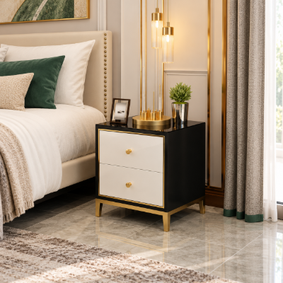 Larom Modern Nightstand Black and white - 2 drawers