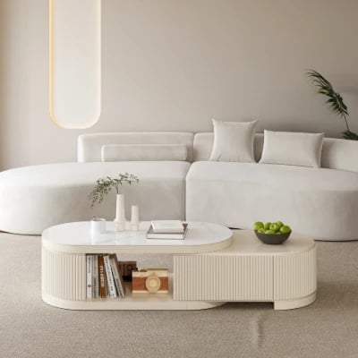 Levanto Set – Extendable TV Unit and Coffee Table with Marble-Effect Top