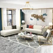 Versailles – Elegant Sofa Set with 2 Couches, Armchair & Coffee Table with Gold Accents