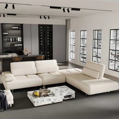 Picture of Segal Natural Wood Lounge Sofa – Flexible Leather Seating