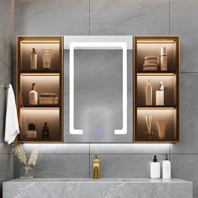 Black Wall-mounted LED Lighted Bathroom Medicine Cabinet Vanity Mirror with Storage