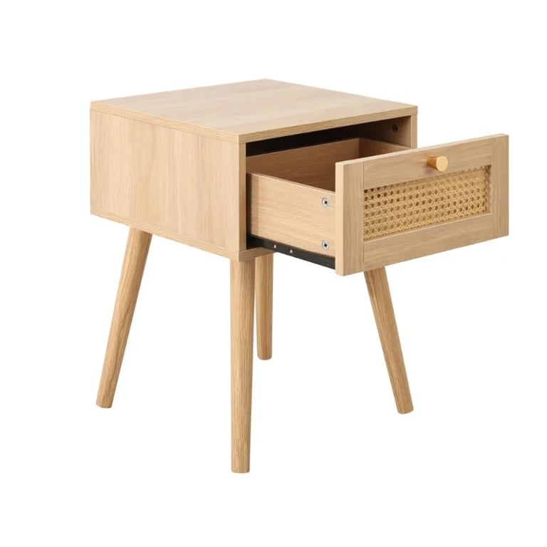 Lunita – Natural Wood & Rattan One-Drawer Bedside Table