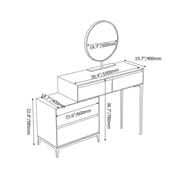 Graffie Dressing Table Set – Natural Wood with Mirror & Stool