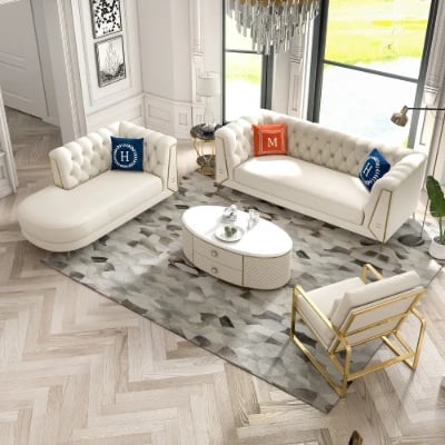 Versailles – Elegant Sofa Set with 2 Couches, Armchair & Coffee Table with Gold Accents