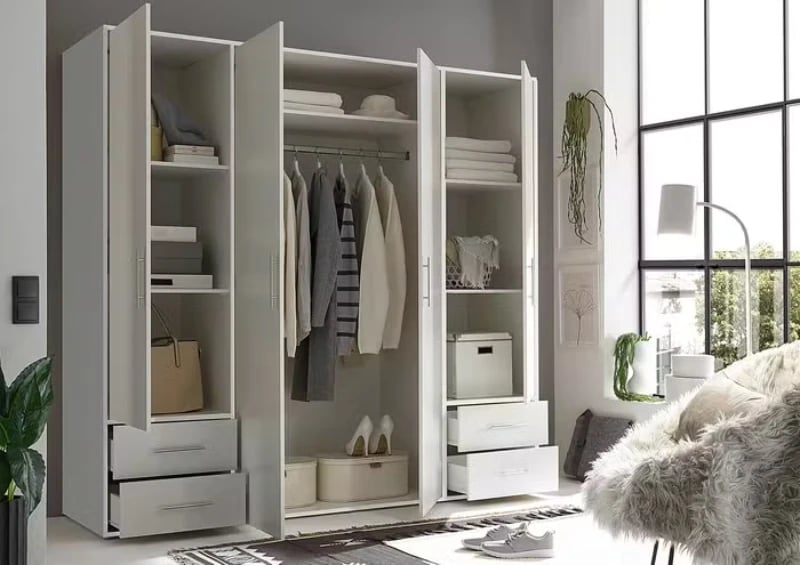 Picture of Provalo three-door wardrobe with four drawers Natural wood