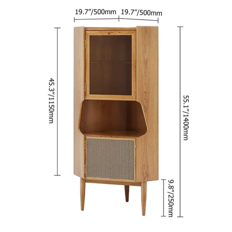 Hutch Natural Corner Cabinet 2-Door with Rattan