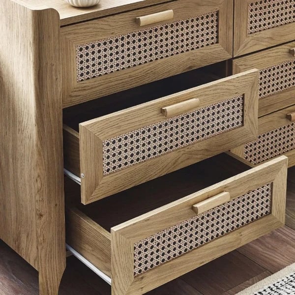 Elira – Natural Wood & Rattan 6-Drawer Chest
