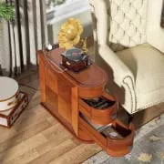 Picture of Rico Natural Wood Side Table – Rounded Design with Dual Drawers