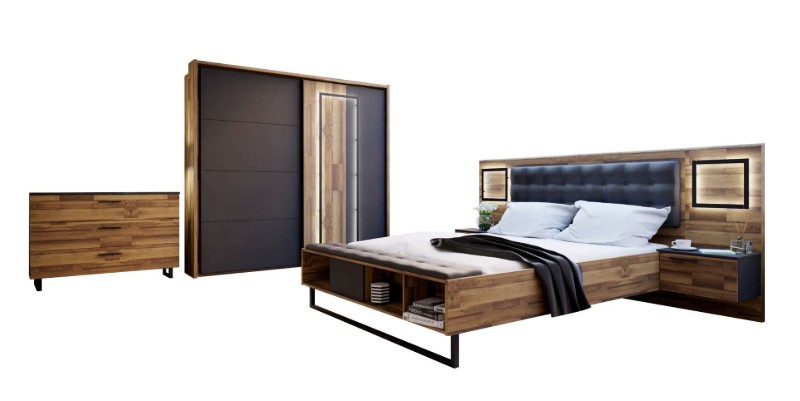 Picture of Loftline Natural Wood Bedroom Set – Floating Nightstands