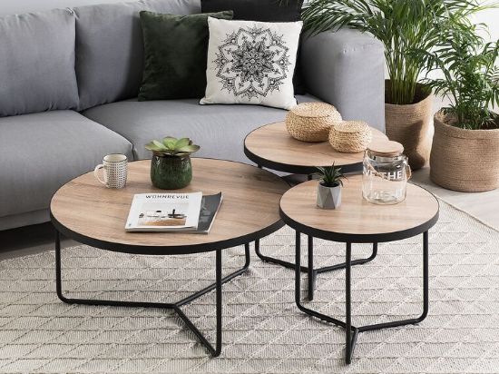 Picture of Alice Nesting Coffee Tables – Natural Wood & Metal Set of 3