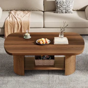 Oria – Modern Coffee Table with Storage Shelf – Natural Wood