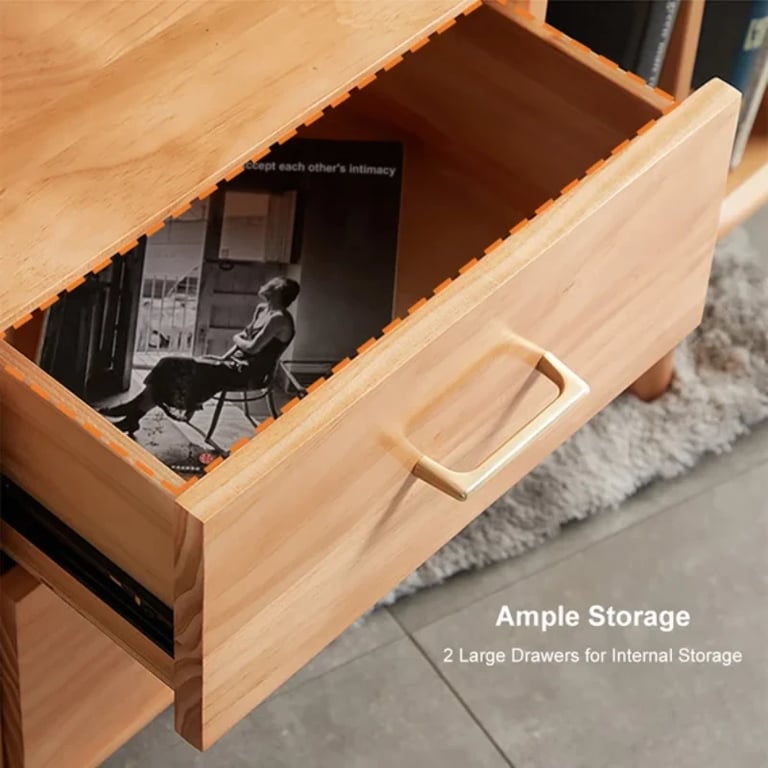 Picture of Lunari Natural Wood & Rattan TV Stand – Modern with Sliding Doors