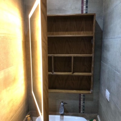 Picture of Peria – Multifunctional LED Bathroom Mirror with Natural Wood Storage