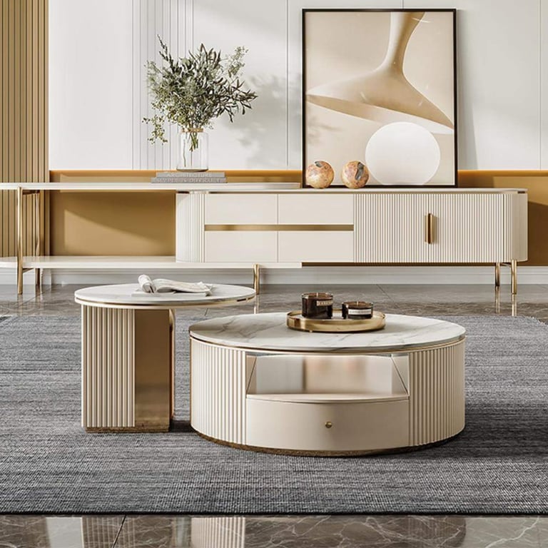 Aurora Duo Coffee Table Set – Marble Look Top