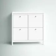 White Mchone 16 Pairs Manufactured Wood Shoe Storage Cabinet