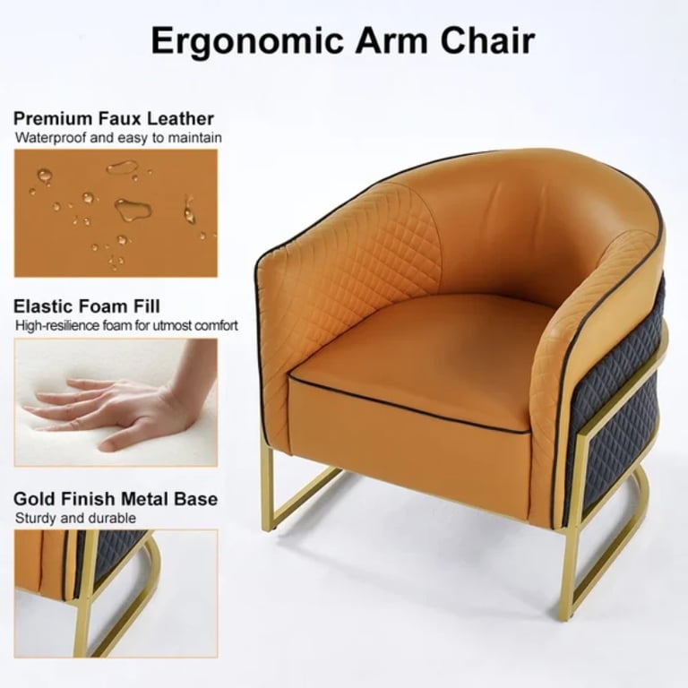 Picture of Zayra Accent Chair –  Leather with Gold Metal Base