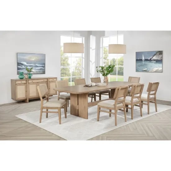 صورة Kailani Extendable Rectangular Dining Set – Natural Wood with Upholstered Chairs
