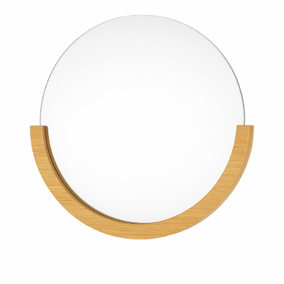 صورة آمبرا مرايا حمام بإطار خشبي نصف دائري