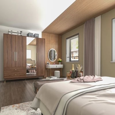 صورة دولاب خشب طبيعي مع مرآة - ميرامير