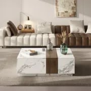 Marquina – Natural Wood TV Unit with Marble-Effect Finish and Matching Coffee Table