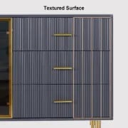 Klamf Sideboard – Natural Wood with Glass Doors and Golden Accents