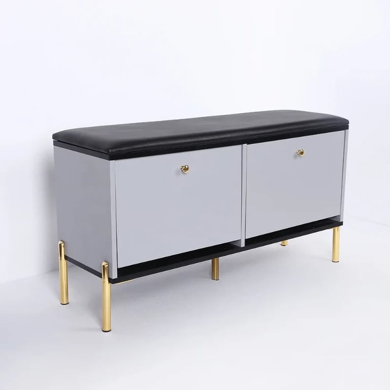 Arvo – Natural Wood Storage Bench with Gold Metal Legs