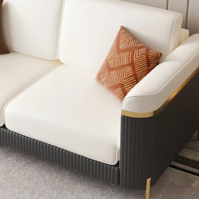 Diora – Sofa Set of Two Sofas & One Armchair with Natural Wood Frame and Gold Stainless-Steel Legs