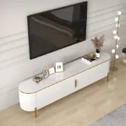 Picture of Clarva Curved TV Unit  – Gold Frame & Fluted Charm