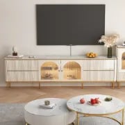 Picture of Monella TV Stand – Natural Wood with Cabinet Door and Storage Drawers