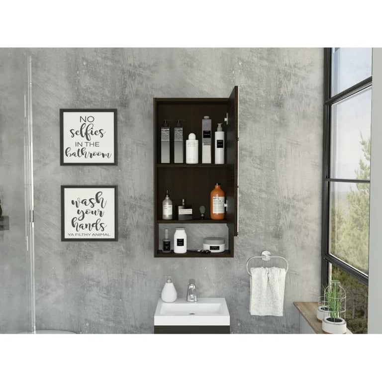 Modesto Modern Minimal Mirrored Medicine Cabinet with Open Shelf & 2 Interior Shelves