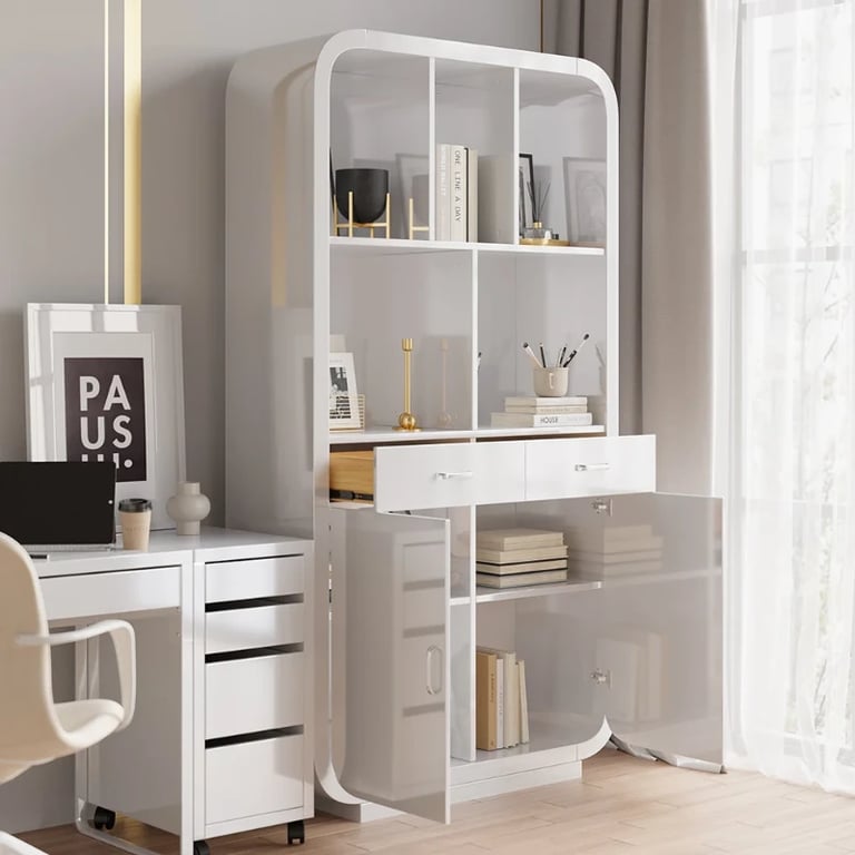 صورة إڤوك– مكتبة خشب طبيعي مزودة بأبواب وأدراج