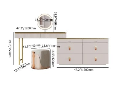 Léonie Vanity Set – Natural Wood with LED Mirror, Chair, and Storage Drawers