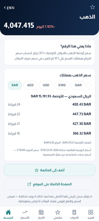 سعر الذهب بعملتك داخل تطبيق البيت العربي