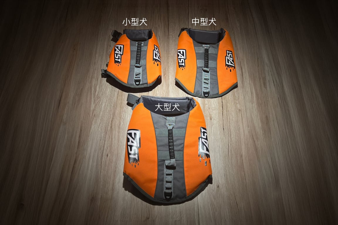 狗狗救生衣 ── 三種尺寸(小型犬 / 中型犬 / 大型犬), 橘色反光設計