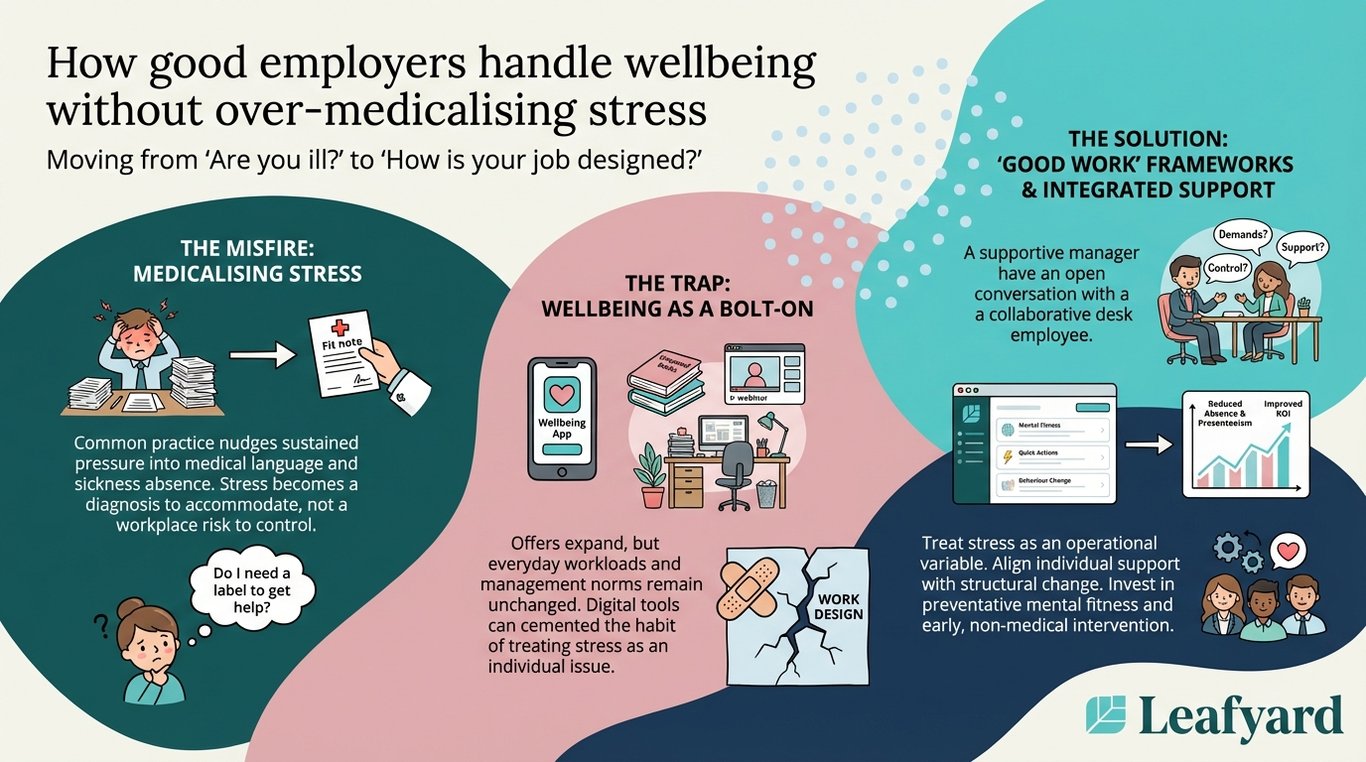 How good employers handle wellbeing without over-medicalising stress illustration