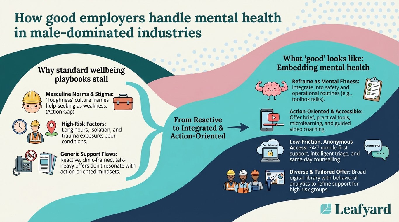 How good employers handle mental health in male-dominated industries illustration